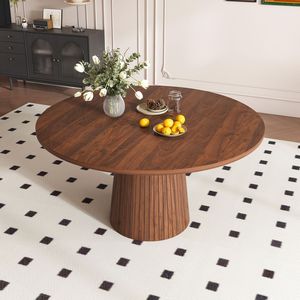 Tavolo da Pranzo Rotondo Moderno in Stile Fattoria da 47 Pollici in MDF con Base in Legno, Finitura Noce, Tavolo da Cucina per 4 Persone - Product Image 2