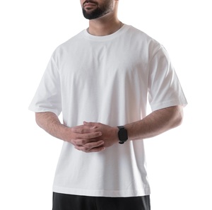 Camiseta Blanca para Hombre, 100% Algodón, Hombros Caídos, Corte Holgado, 250 g/m², Estilo Urbano, Corte Cuadrado - Product Image 3