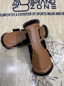 BRAND ZONE Equine Boots Patent Leather Horse Tendon Brushing Boots Splint Boots with 8MM Neoprean and Faux Fur <b>Equestrian</b> horse - Product Image 5