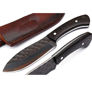 Cuchillo de caza y desollado de acero inoxidable de primera calidad con punta fija, mango de madera negra texturizada, hoja personalizable OEM - Product Image 4