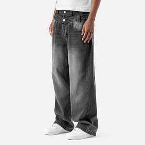 Custom Vintage <b>Men</b>’s Wide Leg Baggy <b>Carpenter</b> Style Cargo <b>Jeans</b> Mid Waist Straight Fit Streetwear Denim Pants Trousers - Product Image 2
