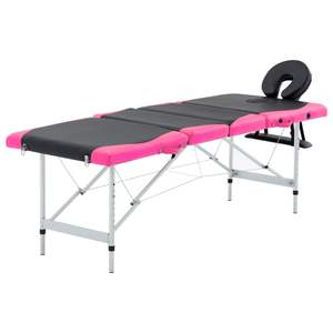 Table de massage pliable en aluminium à 4 zones, couleur noir et rose - Product Image 1