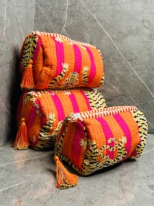 Tiger Print Handmade Quilted Cotton Zipper 3-Piece Toiletry Pouch for Printed Makeup Accessories <b>Bag</b> Travel Organizer Beauty - Product Image 2