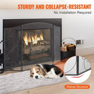 Sturdy 3-Panel Iron <b>Mesh</b> Fireplace <b>Screen</b> 48\"L X 30.2\"H Spark Guard Cover No Assembly Required Free Standing - Product Image 6