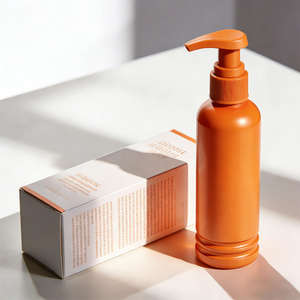 Botella de Plástico PET Redonda de 240 ml (8 oz) con Pulverizador, Color Naranja Personalizado, para Loción, Crema, Aceite Corporal, Sérum para el Cuidado de la Piel, Envase Cosmético - Product Image 3