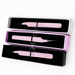 <b>Pink</b> Stainless Steel Eyelash Tweezers Precision Tip Professional Lash Extension <b>Tool</b> <b>Box</b> Packaging - Product Image 5