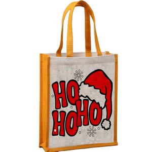 Imprimé personnalisé écologique de Noël fourre-tout sac à provisions en jute avec poignée automatique et taux compétitif teint transport à la main - Product Image 1