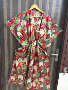 Women 100% Cotton Floral Maxi <b>Kaftan</b> Dress Batwing Sleeves Eco-Friendly Striped <b>Beach</b> Cover Boho Resort Wear Kimono Summer Tunic - Product Image 1
