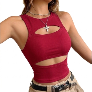 <b>Women's</b> <b>Black</b> Hollow Out <b>Tank</b> <b>Top</b> O-Neck Crop <b>Top</b> Sexy Club Wear Knitted Spandex Polyester Breathable Solid Color - Product Image 6