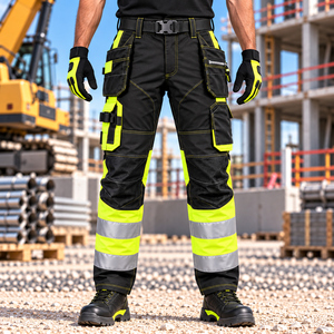 High Visibility <b>Work</b> Pants Men Reflective Cargo Trousers With <b>Knee</b> <b>Pads</b> Polyester Safety Protective Uniform - Product Image 3