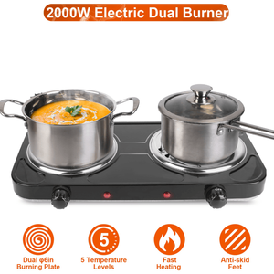 Portable Stainless Steel Double Burner Electric Hot Plate 2000W Fast Heating 5 Temperature Levels for Home or <b>Camping</b> - Product Image 1