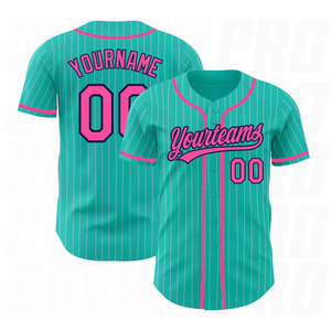 Custom Aqua White Pinstripe Pink Navy Authentic <b>Baseball</b> Jersey Breathable Stitched Athletic Teamwear Custom Logo Sports wear - Product Image 2