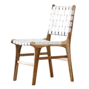 Chaise de jardin moderne en bois avec assise tressée blanche, pieds coniques, design mi-siècle, mobilier de salle à manger d'extérieur - Product Image 4