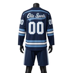 Conjunto de Camiseta y Pantalones Cortos de Hockey sobre Hielo Sublimados en Azul Marino para Hombre, Cuello en V, Ropa Deportiva Estampada de Poliéster, Uniforme de Equipo - Product Image 2