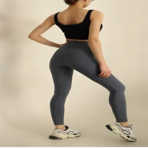 High Waisted Full Length Leggings Solid Gray Seamless Stretch Knitted Women's <b>Tummy</b> <b>Control</b> Shapewear Comfortable Breathable - Product Image 2
