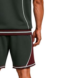 Conjunto Deportivo para Hombre, Color Verde Oscuro/Burdeos, Sin Mangas, con Capucha, Logotipo Personalizado, para Gimnasio, Fitness, Entrenamiento, Sudadera con Capucha y Pantalones Cortos, Ropa Deportiva - Product Image 5