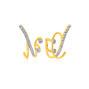 Pendientes de Diamantes de Oro Amarillo Curvos con Diseño Abstracto, Corte Brillante Redondo, Joyería de Lujo para Mujer para Uso Diario - Product Image 2