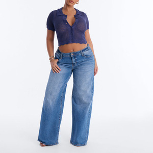 Nouvel Arrivage – Cardigan Tricoté Fait Main Bleu à Manches Courtes pour Femme, Col Rabattu, Boutons, Creux, Décontracté, Haut d'Été pour Femme - Product Image 4