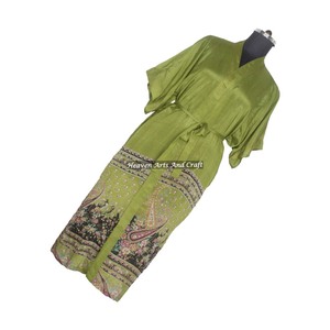 KL014 2026 Hiver Automne Printemps Femme Vintage Sari Kimono Manches Longues Séchage Rapide Multicolore Tenue de Plage Soie Poly Mélangée - Product Image 3