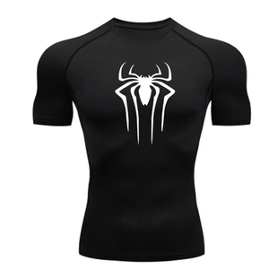 Camiseta Deportiva de Manga Corta para Hombre, Negra, con Logotipo de Araña, Corte Ajustado, Tejido Jersey de Secado Rápido, Cuello Redondo, Diseño Estampado - Product Image 5