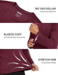 Camiseta de Natación para Hombre UPF 50, Color Granate, Protección Solar UV, Manga Larga, Secado Rápido, para Pesca y Playa - Product Image 3