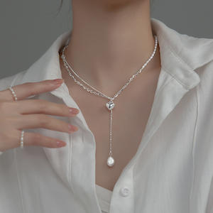 Collar de Plata S925 con Colgante de Perla de Agua Dulce y Cadena de Estilo Lazo de Lujo Ligero de 7-8 mm - Product Image 1