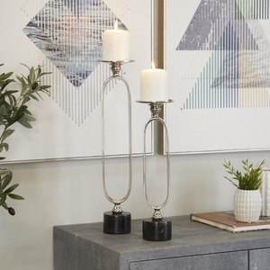 Modern <b>Candle</b> Stand Set of 2 with <b>Marble</b> Base for Home Decoration - Product Image 2