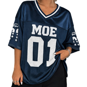 Maillot de football américain personnalisé en mesh pour femme, coupe oversize, streetwear, col en V, maillot d'équipe, OEM, marque privée, haut de sport respirant - Product Image 2