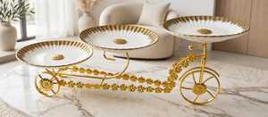 Support de plante en céramique réglable et écologique, cadre en métal doré, design côtelé rond, style glamour, décoration de table, diamètre 300 mm - Product Image 6