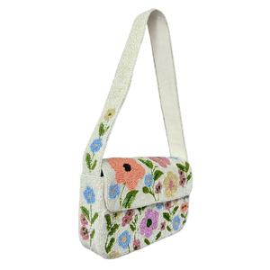 Bolso de hombro floral colorido con cuentas, bolso de mano hecho a mano con cuentas de semillas y flores, bolso de jardín primaveral estilo Cottagecore, floral en tonos pastel - Product Image 1