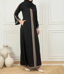 Beautiful Black Modern New Style Modest Abaya Robe Islamic Clothing Front Open Muslim Women Long Dress Polyester Floral V Neck - Product Image 3