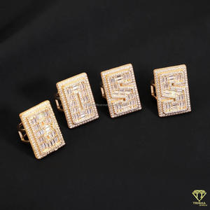 Moissanite Luxury Geometric <b>Cocktail</b> <b>Ring</b> With Baguette Cut Crystal Pave Setting 18K <b>Gold</b> Plated And Silver Tone Unisex Party Je - Product Image 3
