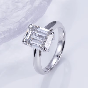 Anillo de Compromiso con Diamante Corte Asscher para Mujer, Plata 925 con Baño de Rodio, Engaste de Garras, Estilo Geométrico Clásico - Product Image 3