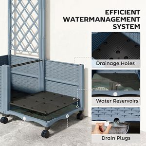 Fioriera Rialzata Autoirrigante Grigia con Traliccio, Ruote Bloccabili e Fori di Drenaggio - Comoda Cassetta per Fiori e Piante - Product Image 5