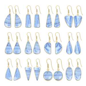 Pendientes de Ágata Azul con Encaje, los Más Vendidos, Minimalistas, Hechos a Mano, Joyería Fina al por Mayor para Mujer, Exportador, Pendientes Chapados en Oro de 18K - Product Image 1