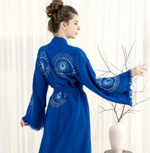 2026 Kimono largo de algodón con estampado a mano de Ojo Turco, estilo hippie, étnico bohemio, para mujer, ideal para playa y festivales - Product Image 3