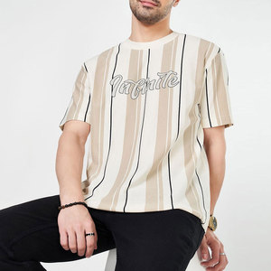 Camiseta de Manga Corta para Hombre con Rayas Infinitas, Cuello Redondo, Corte Regular Informal, Diseño Transpirable de Algodón Jersey Estampado - Product Image 4