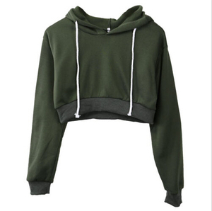 Wholesale <b>Women</b> Cropped <b>Hoodie</b> Long Sleeve Solid Color Pullover Drawstring Hooded Sweatshirt Casual Breathable Autumn Wear - Product Image 4