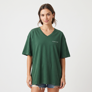 Camiseta de mujer con cuello en V, de manga corta, de punto de algodón, holgada, informal, a la moda para primavera y verano - Product Image 5