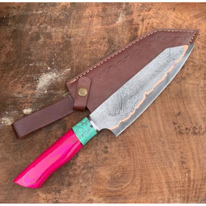 Couteau de Chef de Cuisine Haut de Gamme Tendance en Cuivre Damas Fait Main avec Manche Turquoise Cu-Mai San-Mai - Product Image 1