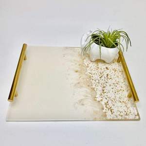 Plateau en résine artistique, motif contemporain fait main, émail coloré, couleur personnalisable, durable, rectangulaire, élégant, décoration d'intérieur - Product Image 5