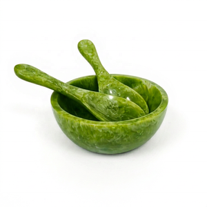 Colección Artesanal de Tazones de Resina Ecológica Pulida, Diseño Minimalista Verde Marmoleado, Disponibles para Servir Alimentos - Product Image 5