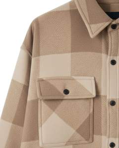 Chemise-veste en flanelle à carreaux personnalisée pour homme, beige kaki, manches longues, boutonnée, décontractée, chaude pour l'hiver, vente en gros - Product Image 6