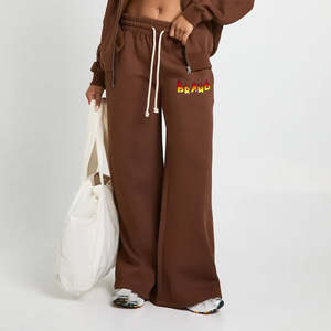 กางเกงขายาวทรงบานสีน้ำตาลเข้มสำหรับผู้หญิง ออกแบบเองได้ พิมพ์โลโก้ตามสั่ง ทรงปกติ เอวยางยืด ชุดลำลองสำหรับผู้หญิง - Product Image 1