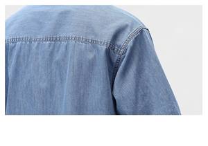 <b>Mens</b> <b>Denim</b> Short Sleeve <b>Shirt</b> Turn Down Collar Solid Color Button-Up Casual Oversized Baggy for Autumn Fashion Wear - Product Image 6