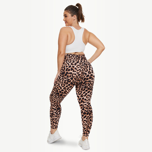 Leggings de yoga taille haute imprimé léopard, longueur intégrale, grande taille, pantalon de sport pour femme, taille élastique, Spandex Polyester - Product Image 3