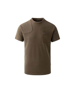 T-shirt à manches courtes pour homme, vert olive, col rond, avec poche poitrine, coupe décontractée, couleur unie, tricoté - Product Image 2