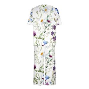 Conjunto de Pijama Informal para Primavera/Verano, 95% Poliéster, 5% Elastano, Tejido Suave, Estampado Floral, Cintura Elástica, Cierre Frontal Rápido - Product Image 2