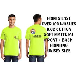 T-shirts en coton unisexe PC55P avec poche avant et arrière au point d'encre Impression personnalisée de textes de logo et de photos Vêtements de travail - Product Image 4