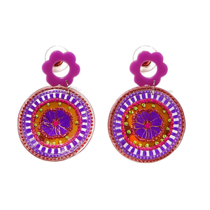 Orecchini pendenti alla moda con design mandala colorato, borchie a forma di fiore rosa, 12 pezzi Ref4716013 - Product Image 1